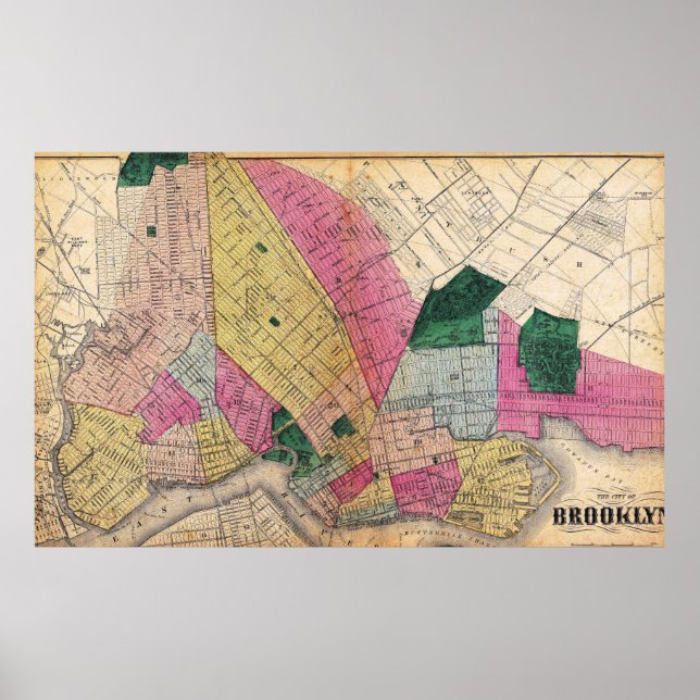 Vintage Detaljerad Brooklyn Kartposter Poster (Framsidan)