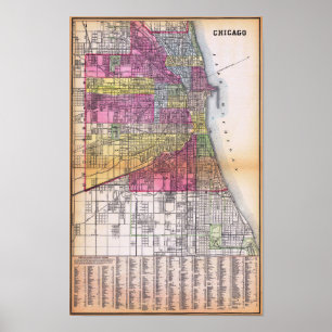 Vintage Detaljerad Chicago Kartposter 1882 Poster