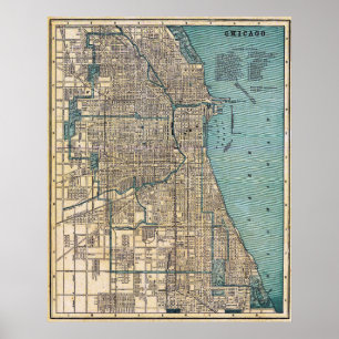 Vintage Detaljerad Chicago Kartposter 1893 Poster