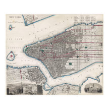 Vintage detaljerad New York-karta affisch 1870