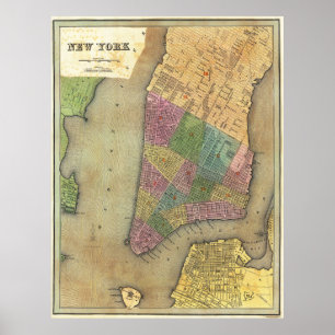 Vintage detaljerad New York-kartaffisch 1838 Poster