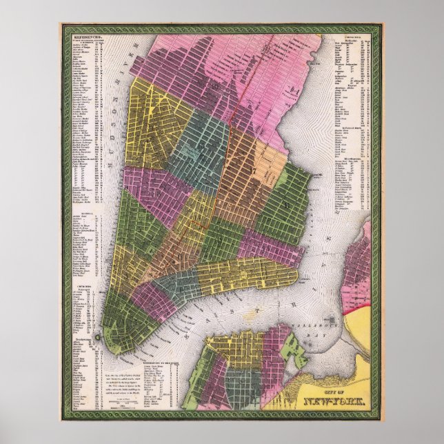 Vintage detaljerad New York-kartaffisch 1854 Poster (Framsidan)
