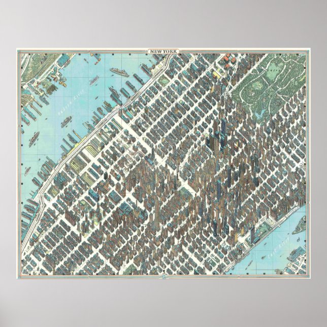Vintage detaljerad New York-kartaffisch 1989 Poster (Framsidan)