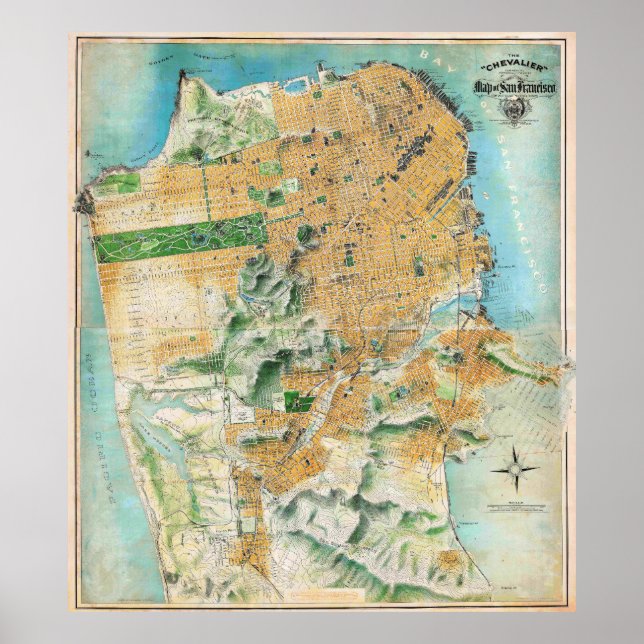 Vintage detaljerad San Francisco kartaffisch 1911 Poster (Framsidan)