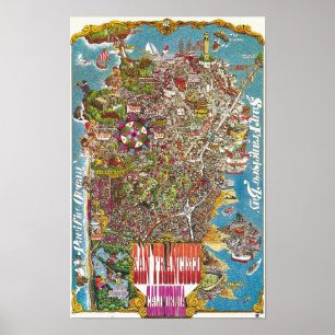 Vintage detaljerad San Francisco kartaffisch 1975 Poster