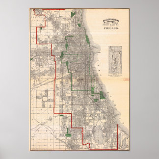 Vintage detaljerad vägar karta över Chicago Poster