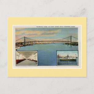 Vintage Detroit bridge till Windsor Canada Vykort