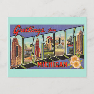 Vintage Detroit Michigan Hälsning Vykort