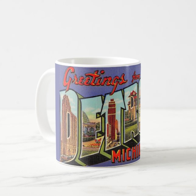 Vintage Detroit Michigan välkomstmugg Kaffemugg (Framsida vänster)