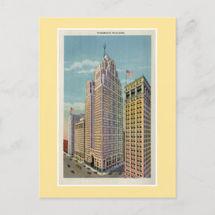 Vintage Detroit Penobscot Byggnad Vykort