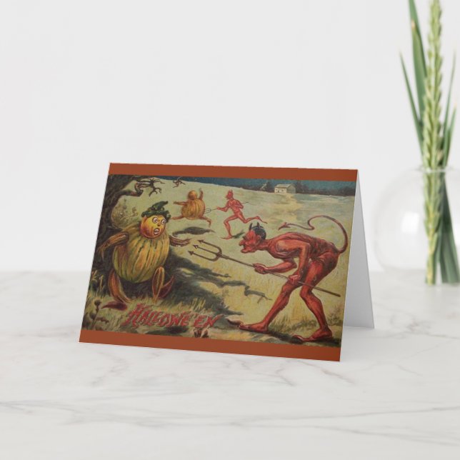 Vintage Devilish Halloween Greeting Card Kort (Framsida)