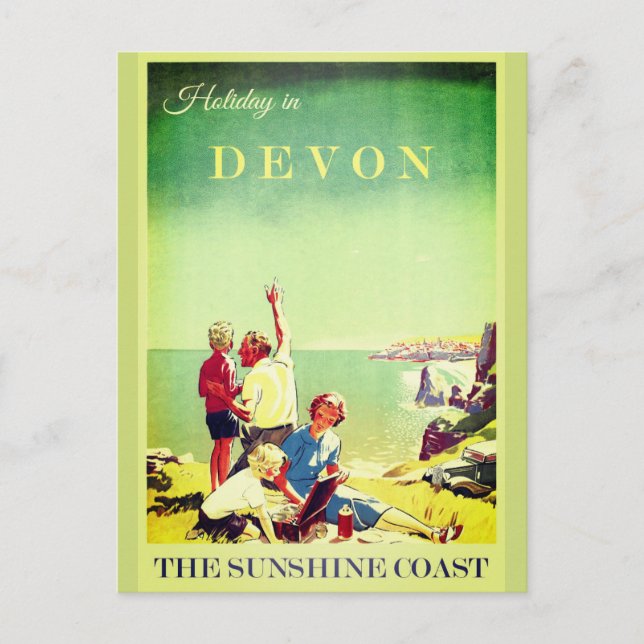Vintage Devon England Travel Poster Vykort (Framsida)