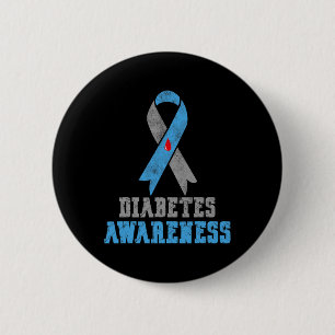 Vintage Diabetes Awareness Blue och Grått Ribbon Knapp