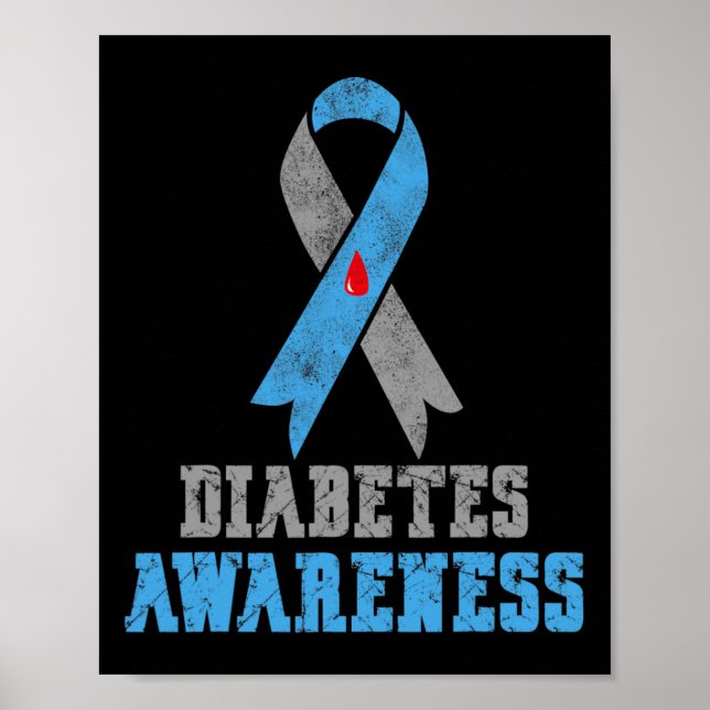 Vintage Diabetes Awareness Blue och Grått Ribbon Poster (Framsidan)
