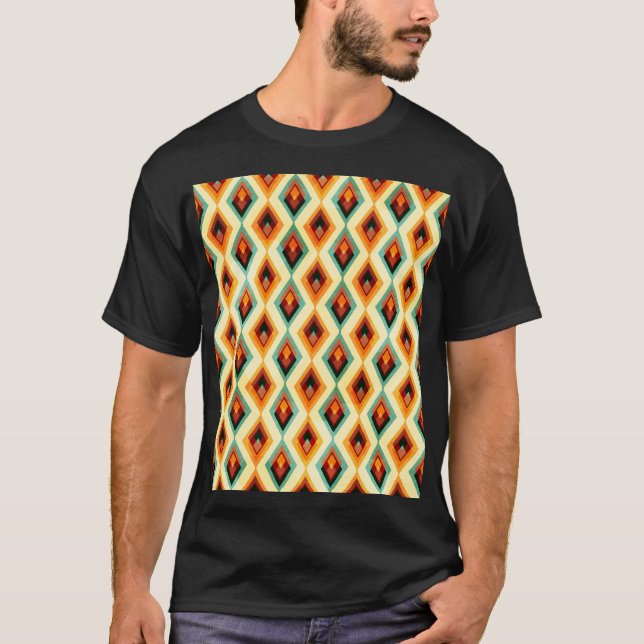 Vintage Diamond Raster Sömlös Mönster T Shirt (Framsida)