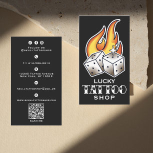 Vintage Dice och Flames Tatto Shop Fold Visitkort