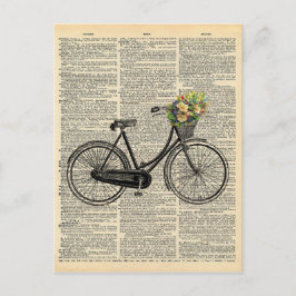 Vintage Dictionary Art Bicycle with Flowers Vykort