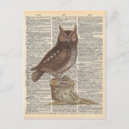Vintage Dictionary Art Brown Uggla Bird Vykort