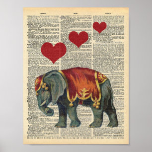Vintage Dictionary Art Circus Elephant Kärlek Poster
