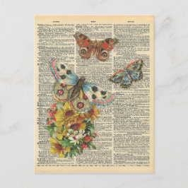 Vintage Dictionary Art Colorful Butterflies Vykort