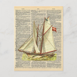 Vintage Dictionary Art Nautical Sailboat i Ocean Vykort
