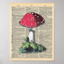 Vintage Dictionary Art Red Mushroom Fairy House Poster