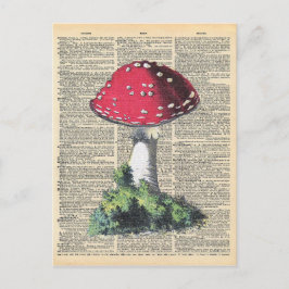 Vintage Dictionary Art Red Mushroom Fairy House Vykort