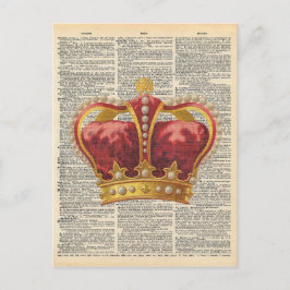 Vintage Dictionary Art Royal Krona Red Guld Vykort