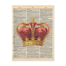 Vintage Dictionary Art Royal Krona Red Guld