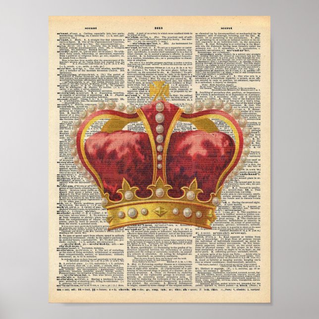 Vintage Dictionary Art Royal Red Guld Krona Poster (Framsidan)