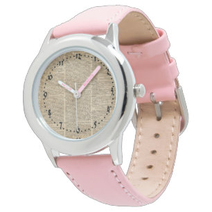 Vintage Dictionary Art Watch Rosa Leather Armbandsur