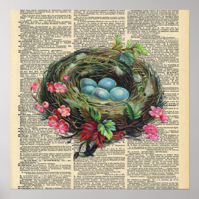 Vintage Dictionary Bird's Nest Poster (Framsidan)