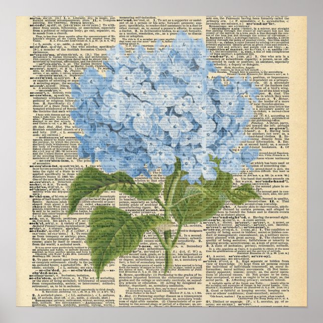 Vintage Dictionary Blue Hydrangea Flower Poster (Framsidan)