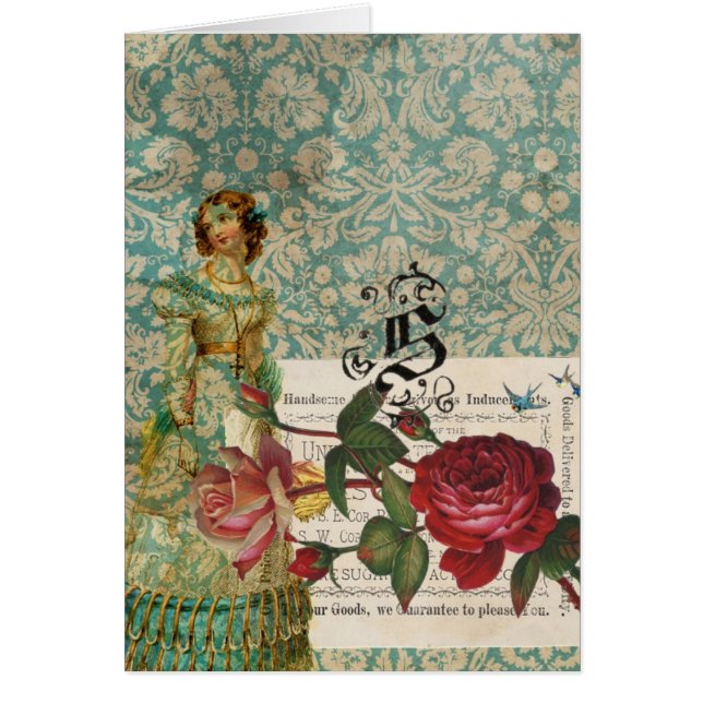 Vintage Digital Collage Hälsningskort (Framsidan)