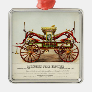 Vintage Diligent Fire Engine, 1852, återställd Julgransprydnad Metall
