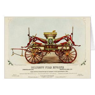 Vintage Diligent Fire Engine, 1852, återställt kor Hälsningskort