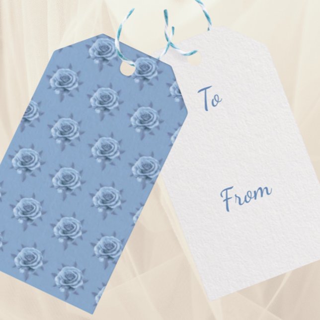 Vintage dimma blå rosor  presentetikett (Misty blue roses gift tag)