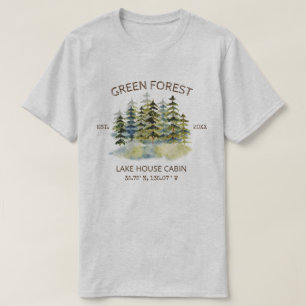 Vintage Dimmigt Grönt Skogsvattenfärg Stuga Lodge T Shirt