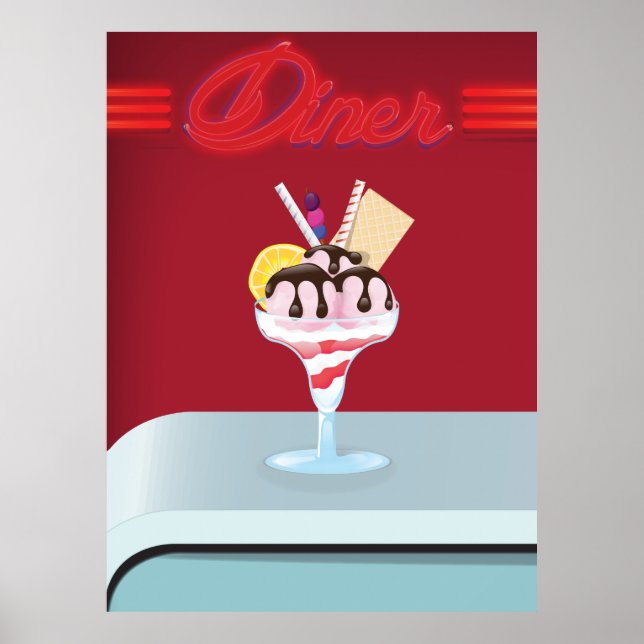 Vintage Diner glasskiosk Poster (Framsidan)