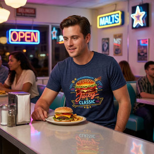 Vintage Diner Neon skylt: Saftig & Klassisk Burger T Shirt