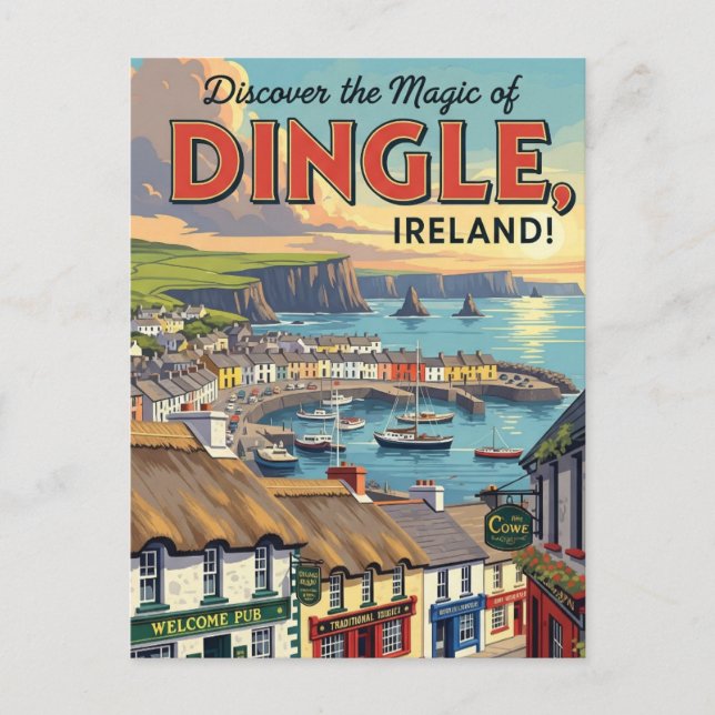 Vintage Dingle Ireland Travel Vykort (Framsida)