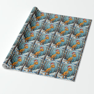 Vintage dinosaur med Santa hatt jul scen Presentpapper