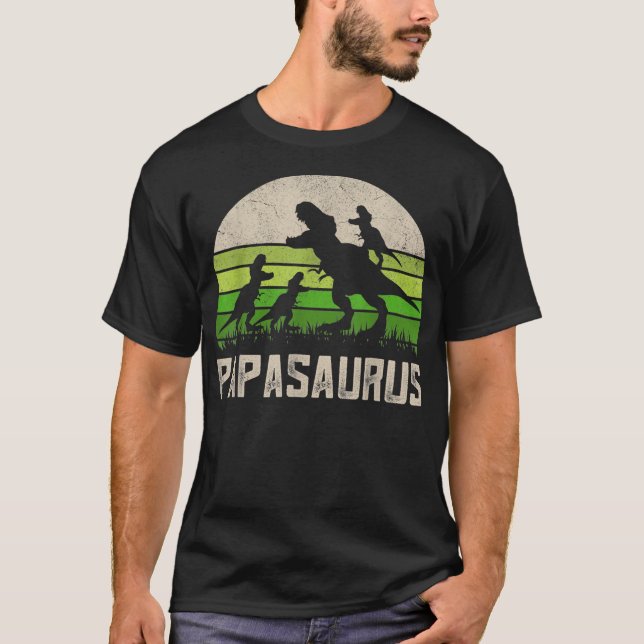 Vintage Dinosaur Papasaurus Kids Funny Far T Shirt (Framsida)