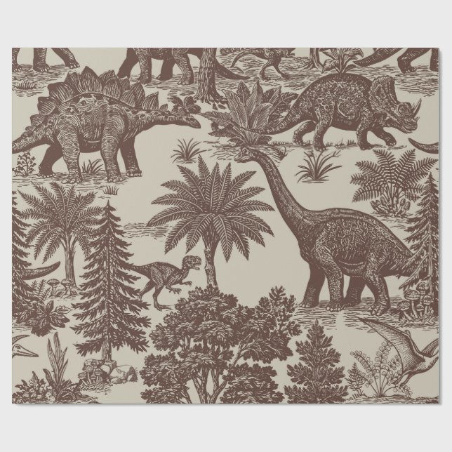 Vintage Dinosaur Toile-mönster Presentpapper (Platt)