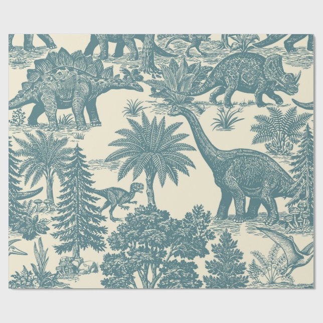 Vintage Dinosaur Toile-mönster  Presentpapper (Platt)