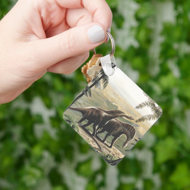 Vintage dinosaurier, Amargasaurus med palmer Nyckelring (Hand)