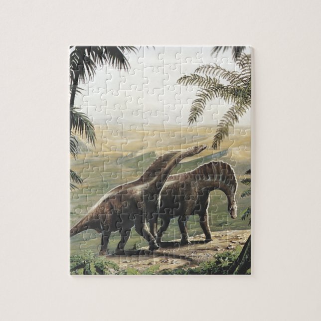 Vintage dinosaurier, Amargasaurus med palmer Pussel (Vertikal)