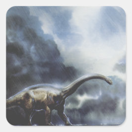 Vintage dinosaurier, Barapasaurus med stormmoln Fyrkantigt Klistermärke