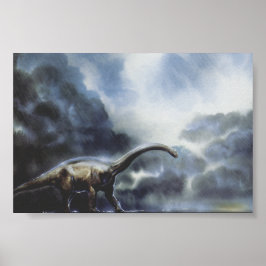 Vintage dinosaurier, Barapasaurus med stormmoln Poster