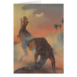 Vintage dinosaurier, Carnotaurus rytande i djungel Hälsningskort